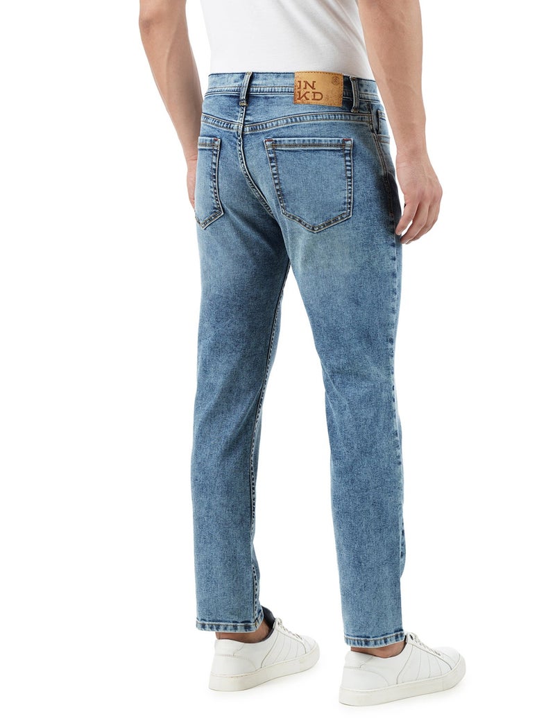 inkd جينز رجالي عادي - متوسط الارتفاع | مزيج القطن | قماش قابل للتمدد | تصميم كلاسيك 5 بوكت - Image 3